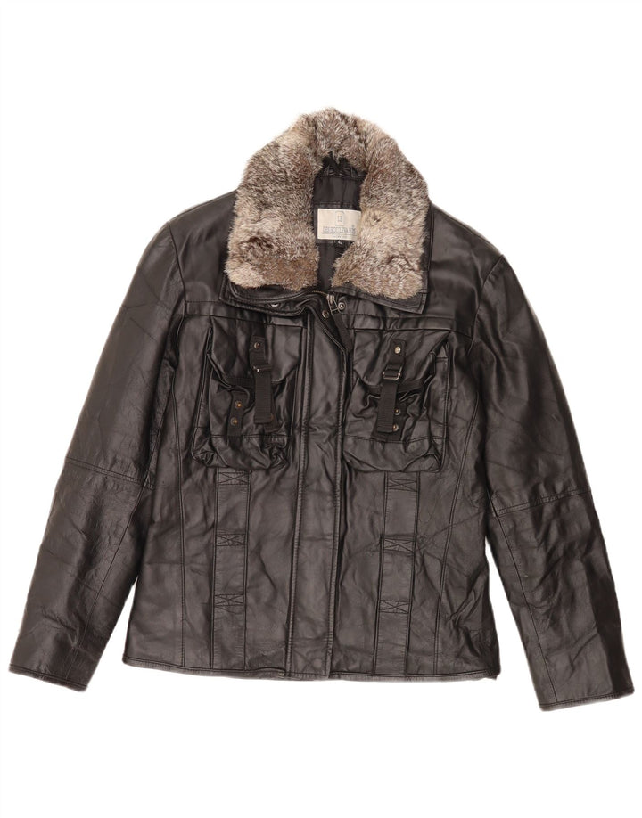 Lesboulevards Womens Leather Jacket IT 42 Medium Black Leather