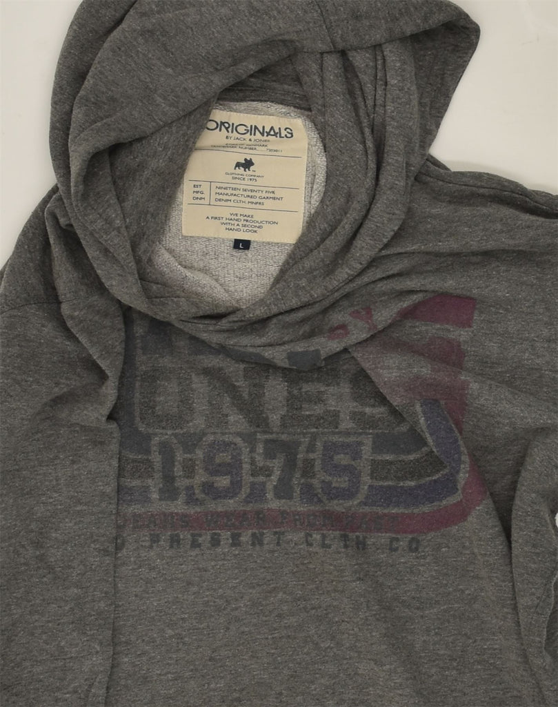 JACK & JONES Mens Graphic Hoodie Jumper Large Grey Cotton | Vintage Jack & Jones | Thrift | Second-Hand Jack & Jones | Used Clothing | Messina Hembry 