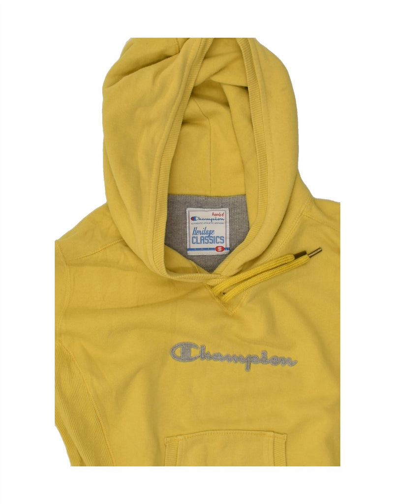 CHAMPION Womens Heritage Classics Graphic Hoodie Jumper UK 10 Small Yellow | Vintage Champion | Thrift | Second-Hand Champion | Used Clothing | Messina Hembry 