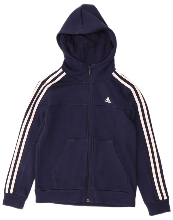 Adidas Boys Zip Hoodie Sweater 9-10 Years Navy Blue Cotton