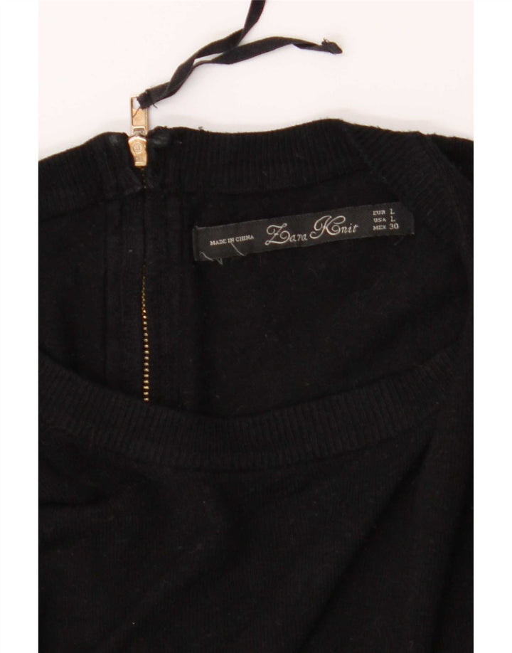 Zara Womens Button Neck Jumper Sweater UK 16 Large Black