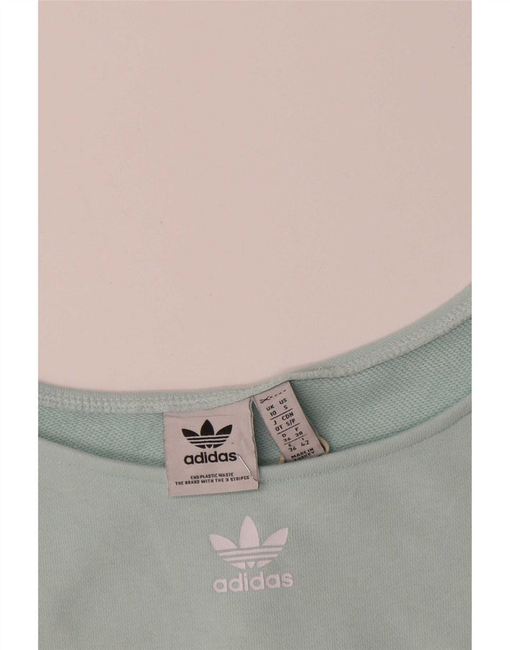Adidas Womens Oversized Crop Off Shoulder Top UK 10 Small Turquoise Cotton