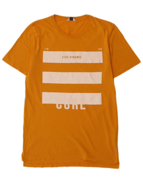 Jack & Jones Mens Graphic T-Shirt Top Medium Yellow Cotton