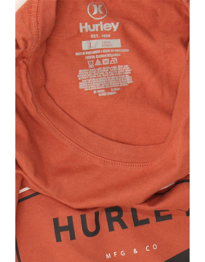 HURLEY Mens Graphic T-Shirt Top Large Orange Cotton Vintage Hurley and Second-Hand Hurley from Messina Hembry 