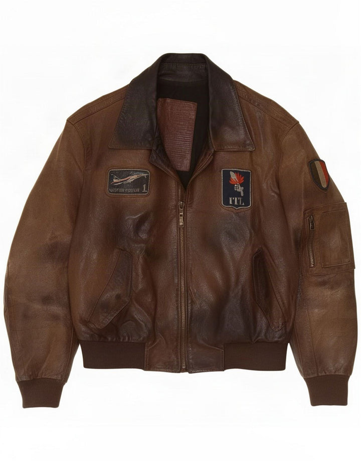 Vintage Mens Flight Leather Jacket IT 50 Large Brown