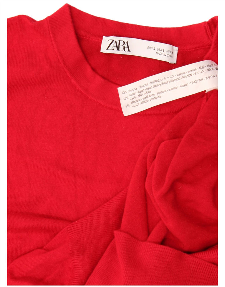 Zara Womens Crew Neck Jumper Sweater UK 10 Small Red Viscose