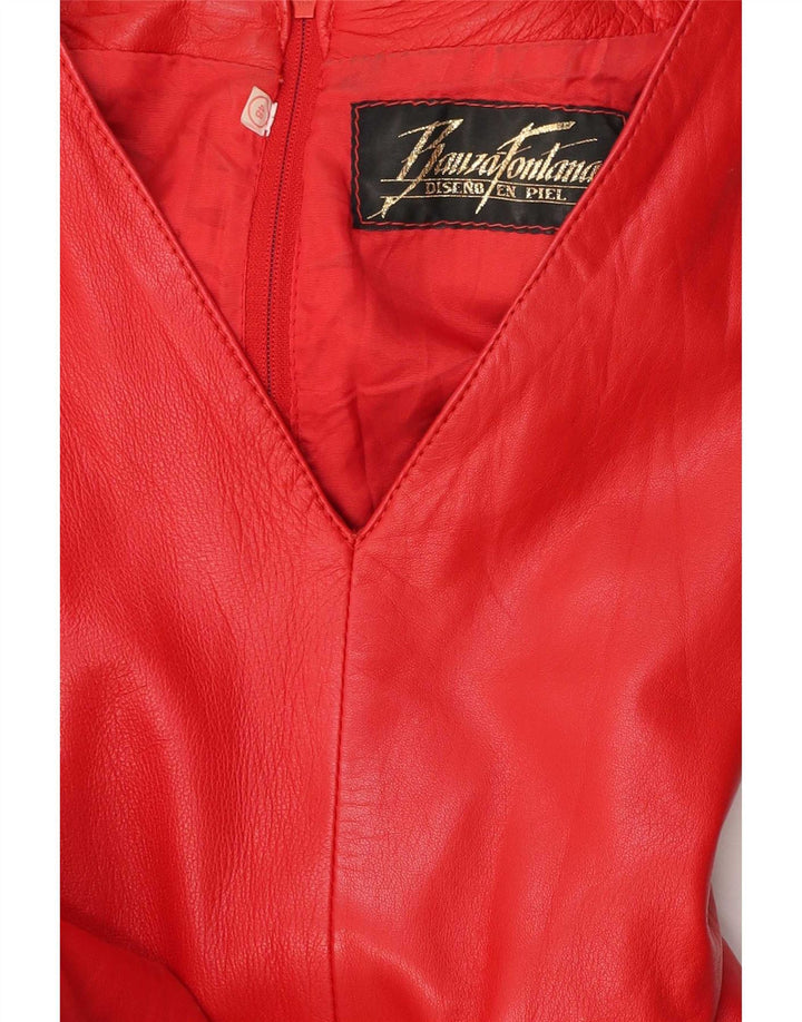 Vintage Womens Leather Sheath Dress IT 48 XL Red