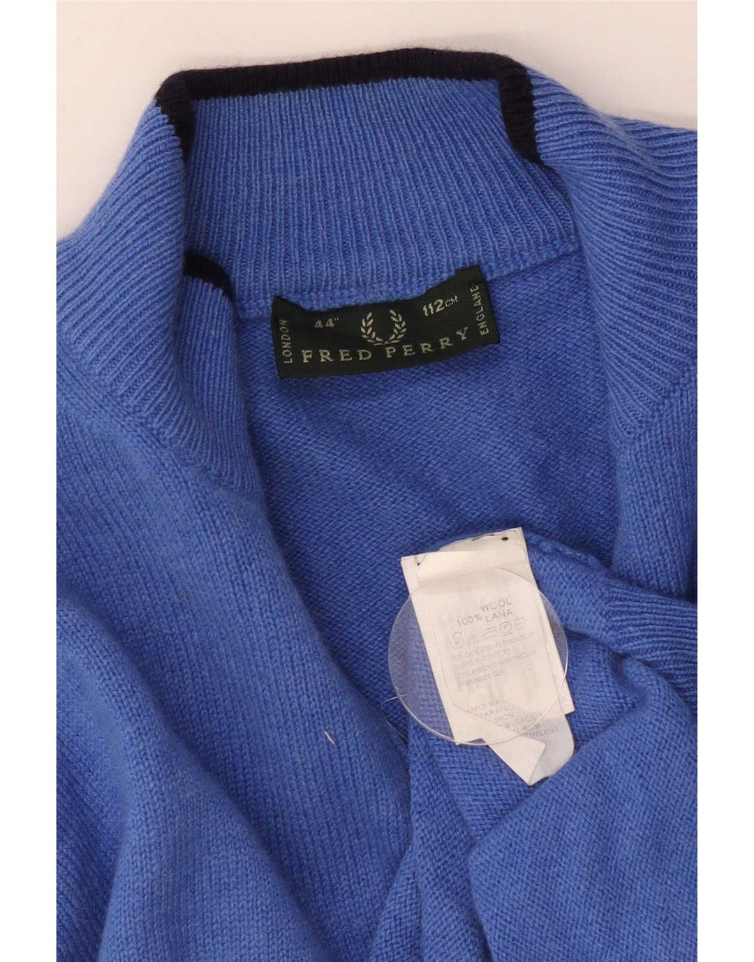 Fred Perry Mens Zip Neck Jumper Sweater Medium Blue Wool