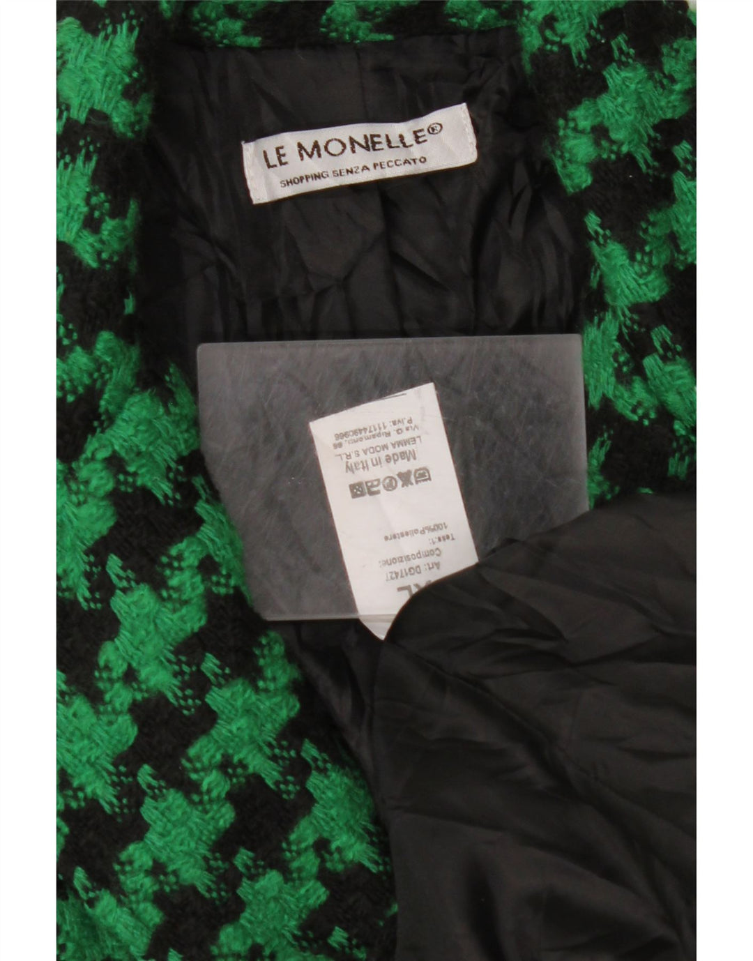 VINTAGE Womens 2 Button Blazer Jacket UK 18 XL Green Houndstooth Polyester