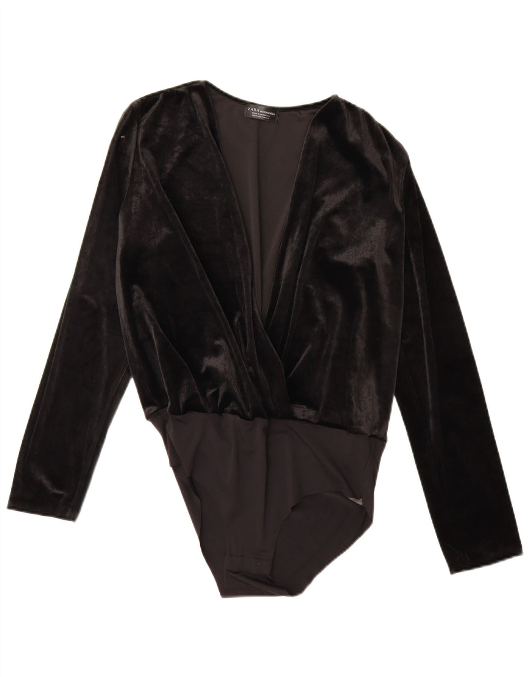 Zara Womens Velour Bodysuit UK 14 Medium Black Polyamide