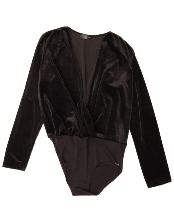 Zara Womens Velour Bodysuit UK 14 Medium Black Polyamide