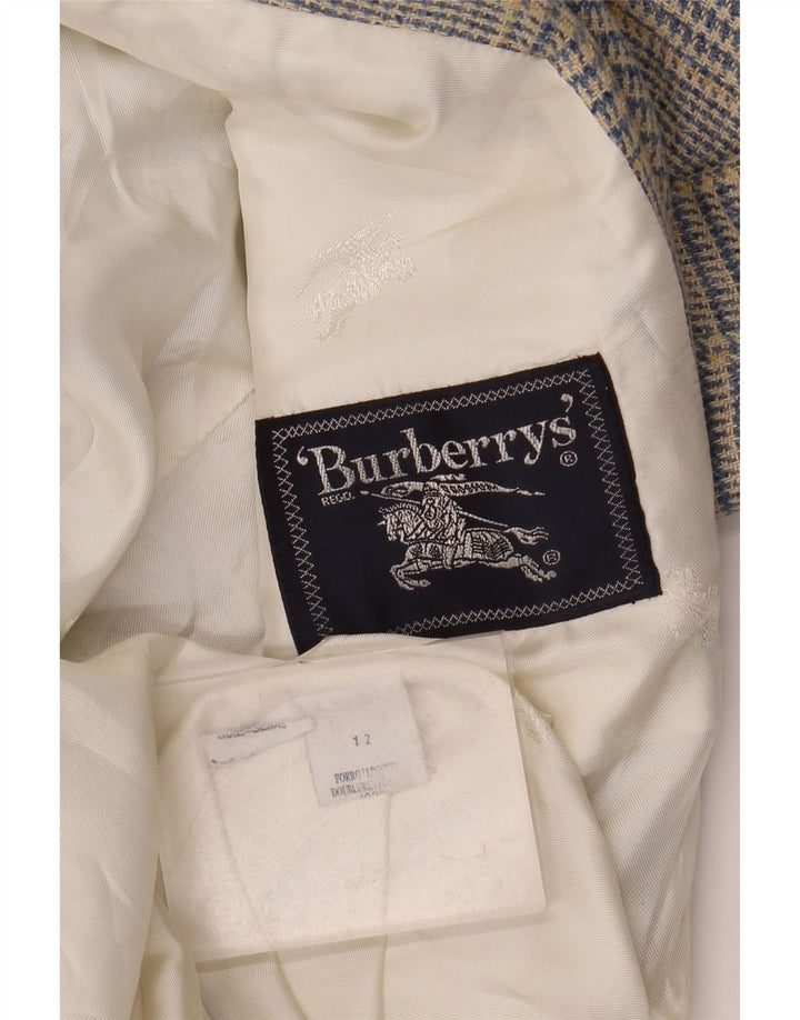 Burberrys Womens 3 Button Blazer Jacket UK 12 Medium Blue Houndstooth