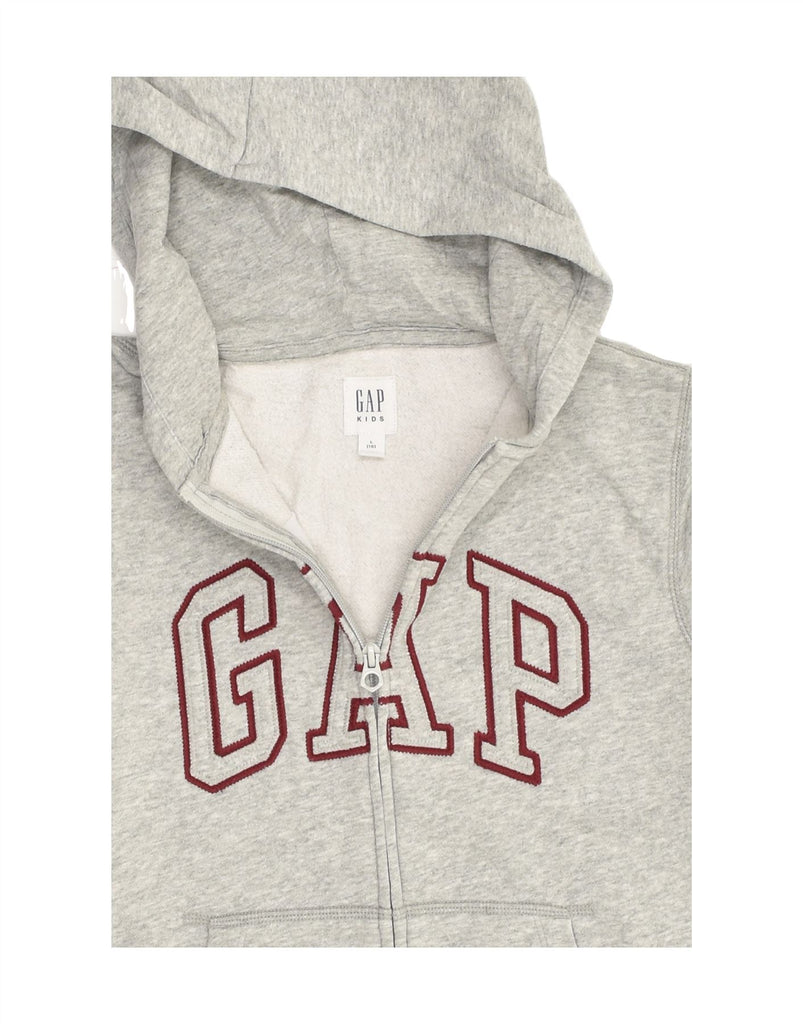 GAP Girls Graphic Zip Hoodie Sweater 9-10 Years Large Grey Cotton | Vintage Gap | Thrift | Second-Hand Gap | Used Clothing | Messina Hembry 