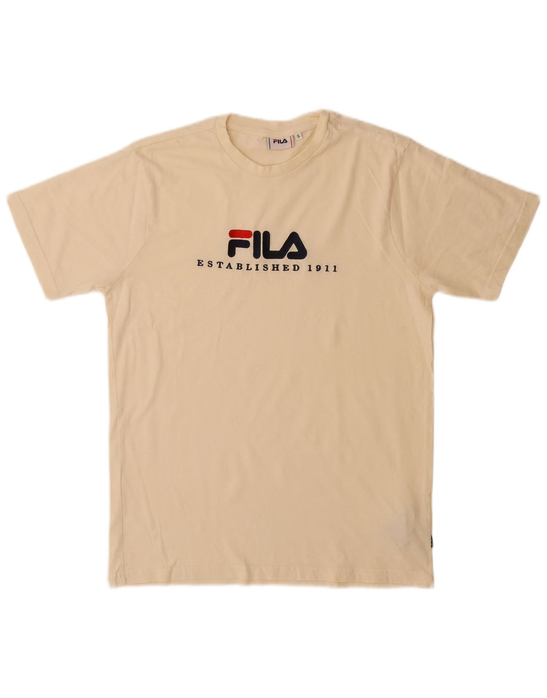 Fila Mens Graphic T-Shirt Top Small Beige Cotton