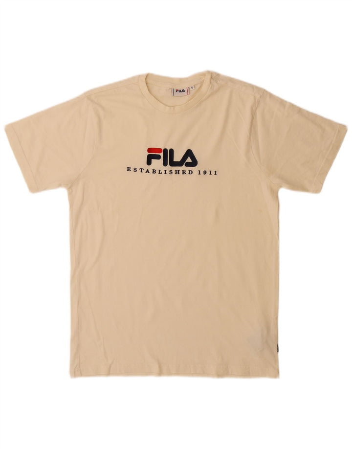 Fila Mens Graphic T-Shirt Top Small Beige Cotton