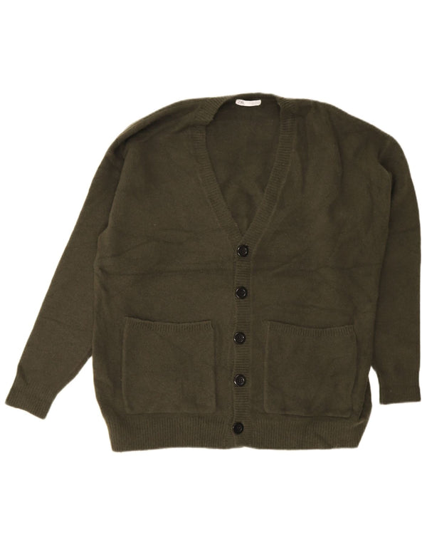 Zara Mens Cardigan Sweater Large Khaki Acrylic