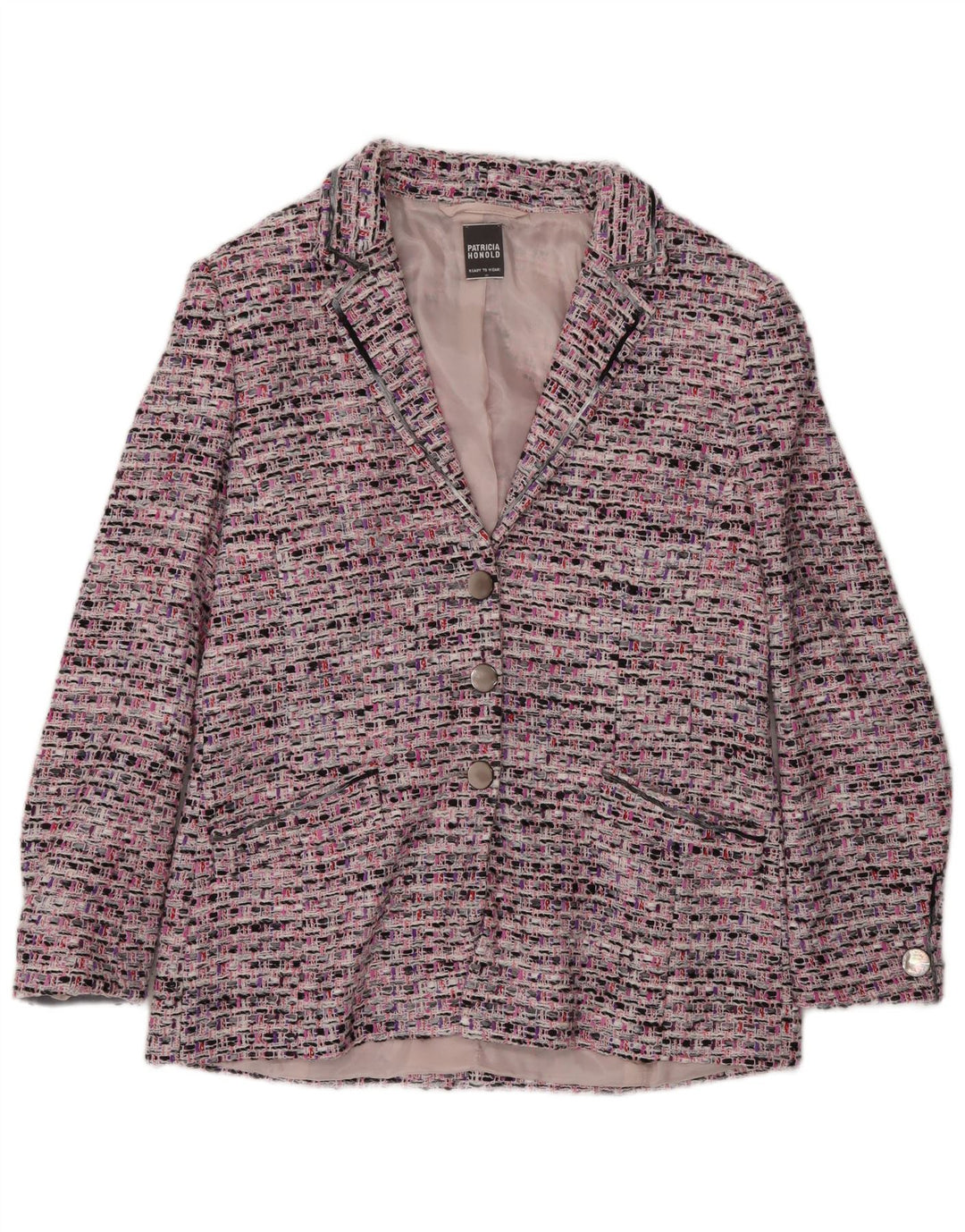 Vintage Womens 3 Button Blazer Jacket UK 14 Medium Pink Flecked