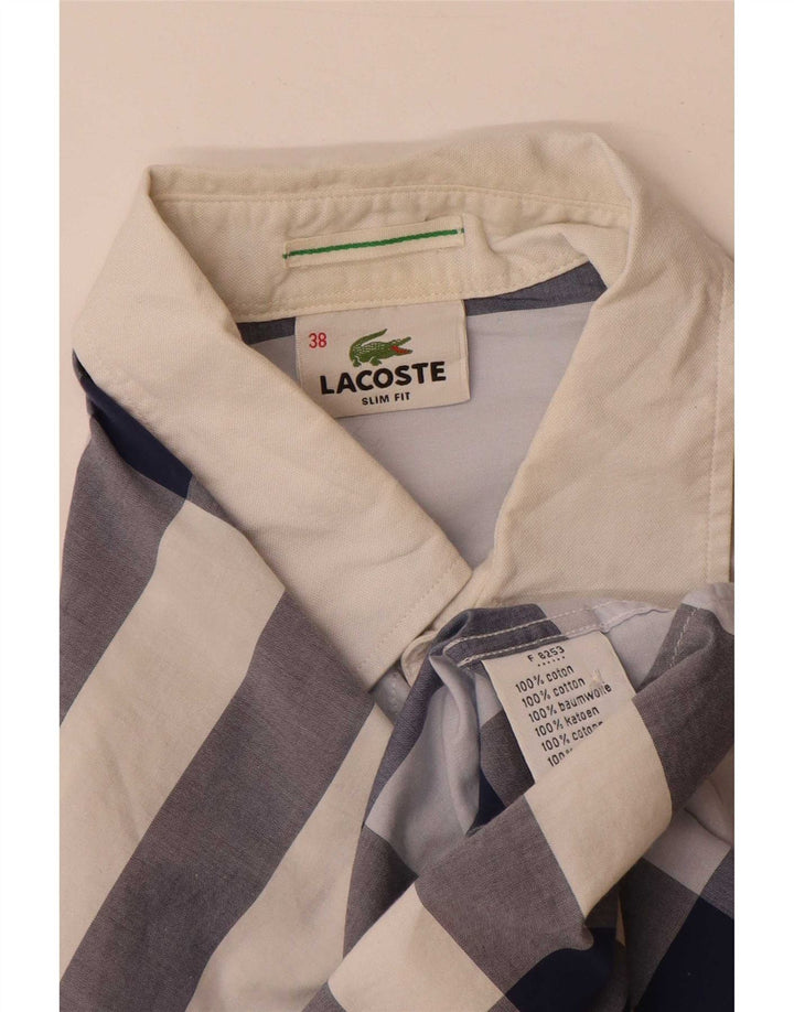 Lacoste Mens Slim Fit Shirt Size 38 Small Blue Check Cotton