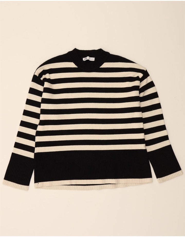 ZARA Womens Oversized Crew Neck Jumper Sweater UK 10 Small Black Striped Vintage Zara and Second-Hand Zara from Messina Hembry 