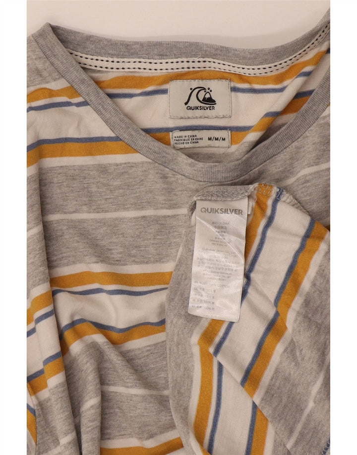 Quiksilver Mens T-Shirt Top Medium Grey Striped Cotton