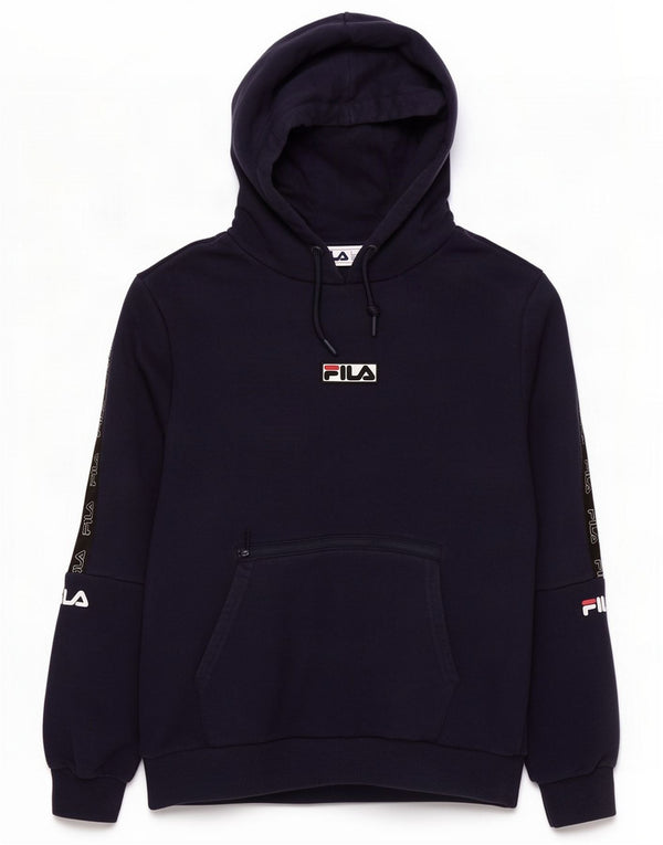 Fila Mens Graphic Hoodie Jumper Small Navy Blue Colourblock Cotton