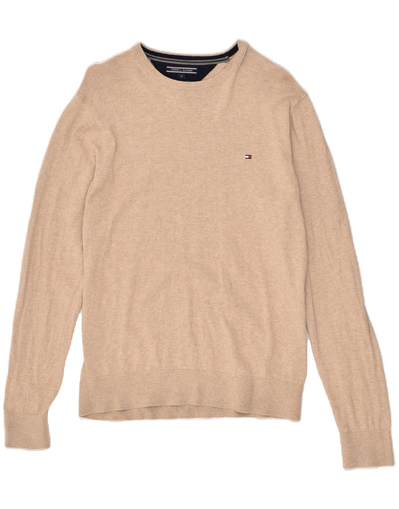 TOMMY HILFIGER Mens Crew Neck Jumper Sweater Medium Beige Cotton | Vintage Tommy Hilfiger | Thrift | Second-Hand Tommy Hilfiger | Used Clothing | Messina Hembry 