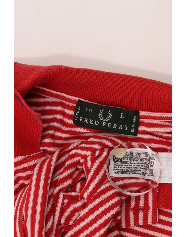 FRED PERRY Mens Polo Shirt Large Red Striped