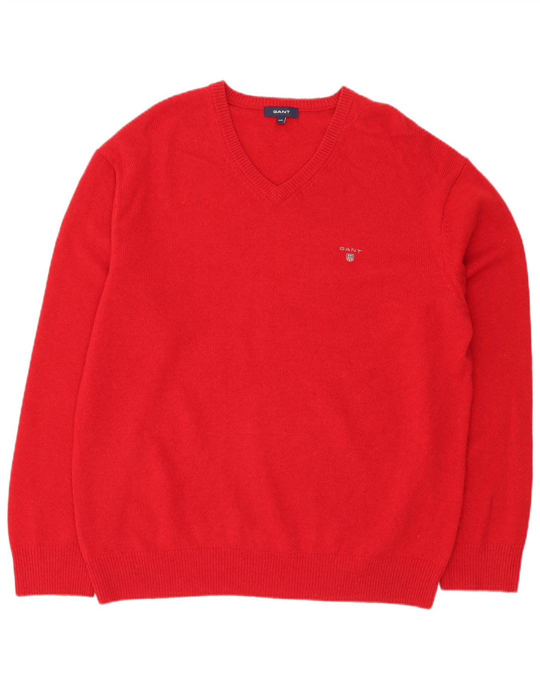 GANT Mens V-Neck Jumper Sweater 2XL Red Lambswool