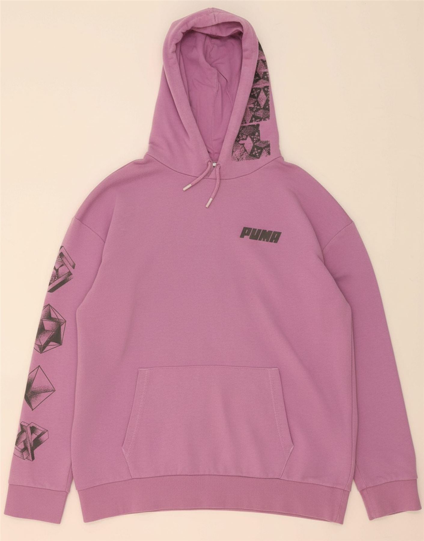 PUMA Mens Loose Fit Graphic Hoodie Jumper Small Purple Cotton