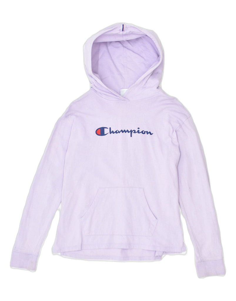 CHAMPION Womens Oversized Graphic Hoodie Jumper UK 10 Small Purple Cotton | Vintage | Thrift | Second-Hand | Used Clothing | Messina Hembry 