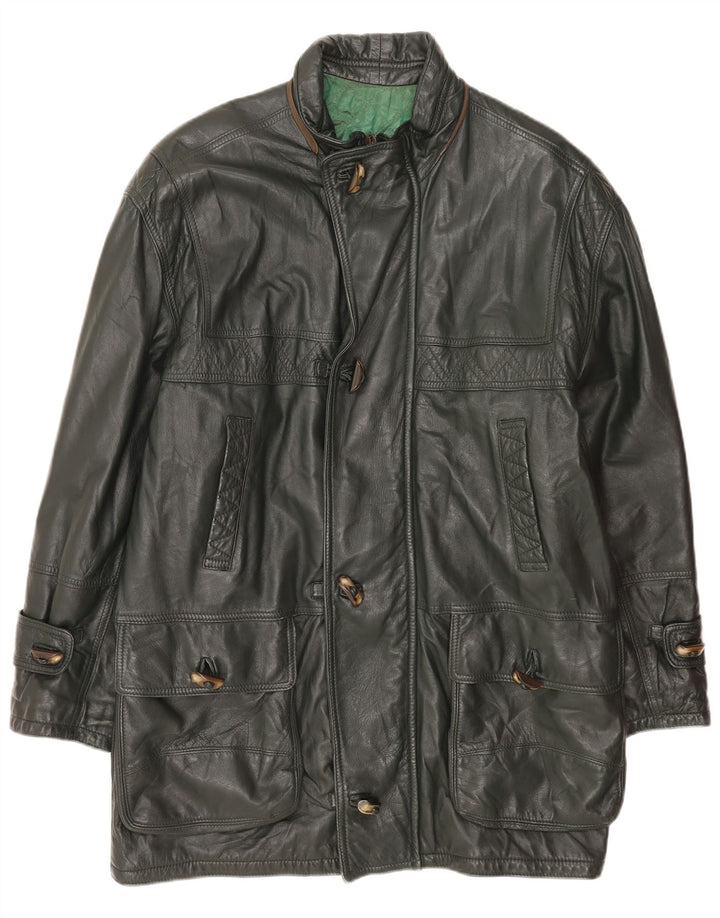 Vintage Mens Leather Coat UK 40 Large Green Leather