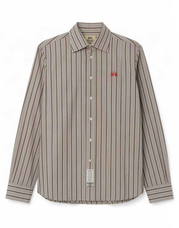 La Martina Mens Shirt Medium Blue Striped Cotton