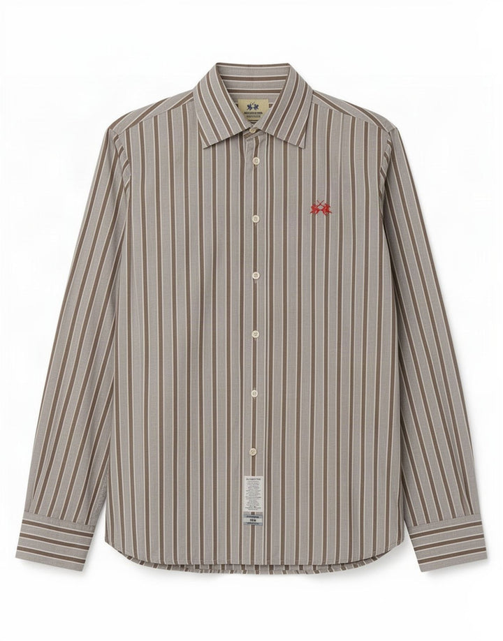 La Martina Mens Shirt Medium Blue Striped Cotton