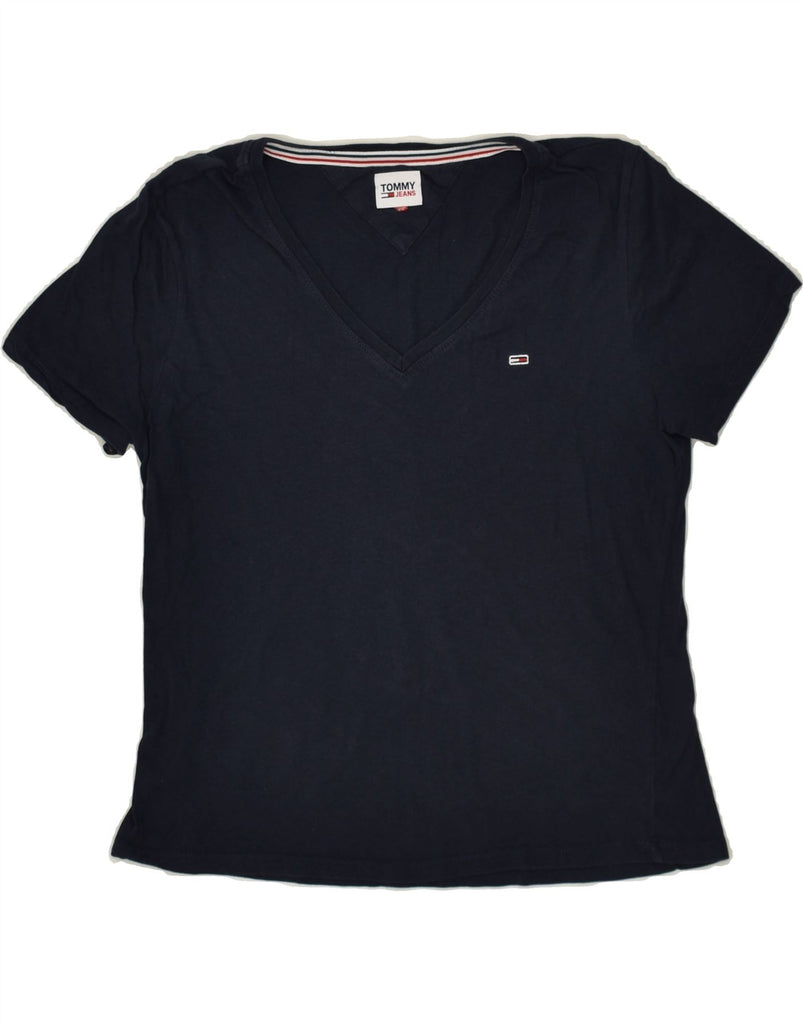 TOMMY HILFIGER Womens T-Shirt Top UK 12 Medium Navy Blue | Vintage Tommy Hilfiger | Thrift | Second-Hand Tommy Hilfiger | Used Clothing | Messina Hembry 