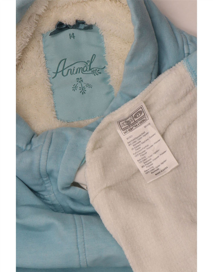 Animal Womens Button Neck Sweatshirt Jumper UK 14 Large Blue Cotton