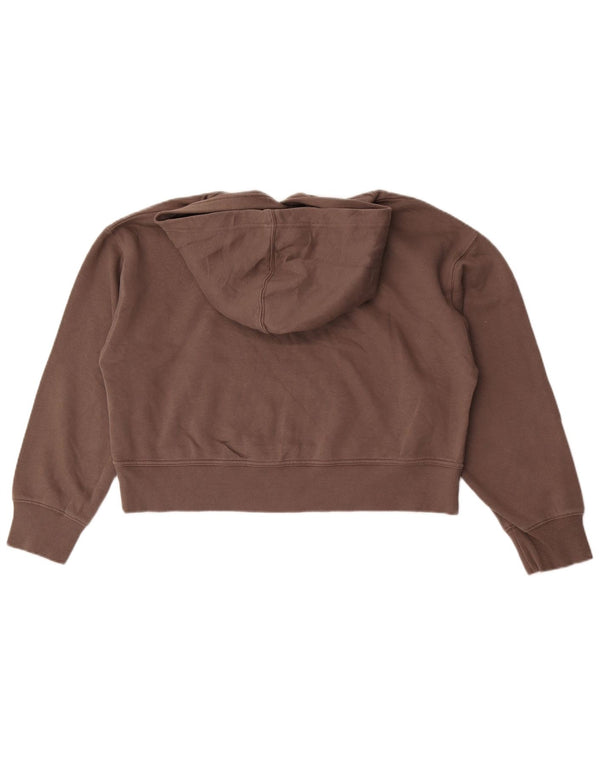 Zara Womens Crop Oversized Hoodie Jumper UK 14 Medium Brown Cotton