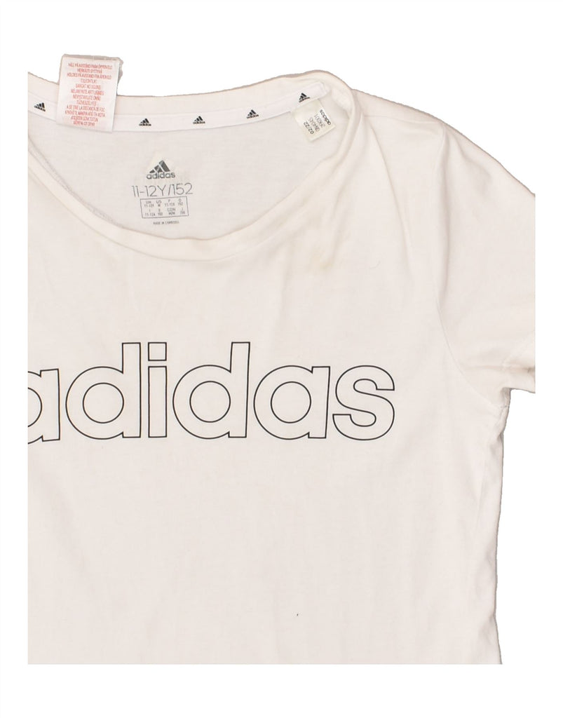 ADIDAS Girls Graphic T-Shirt Top 11-12 Years White Cotton | Vintage Adidas | Thrift | Second-Hand Adidas | Used Clothing | Messina Hembry 