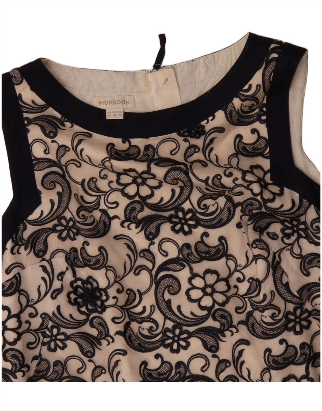 MONSOON Womens Sleeveless Shift Dress UK 14 Large Beige Floral Nylon