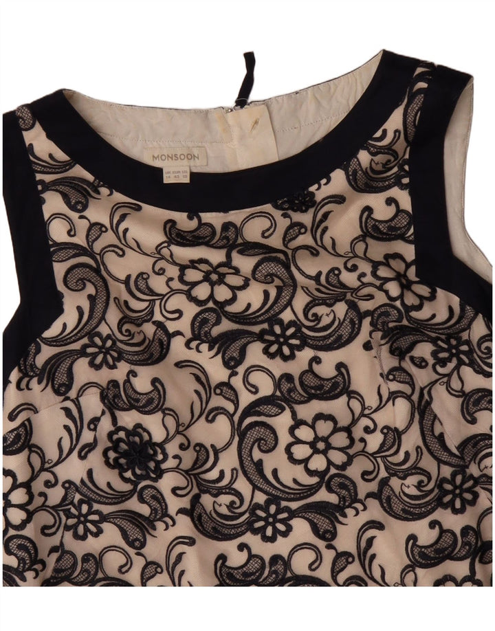 MONSOON Womens Sleeveless Shift Dress UK 14 Large Beige Floral Nylon