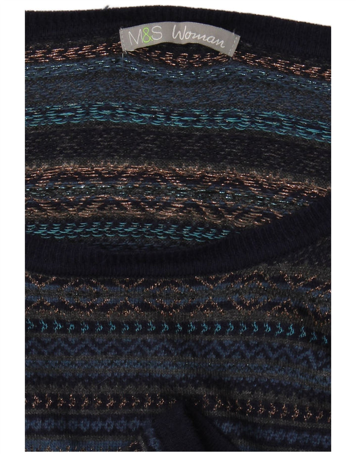 Marks & Spencer Womens Jumper Dress UK 14 Medium Navy Blue Fair Isle