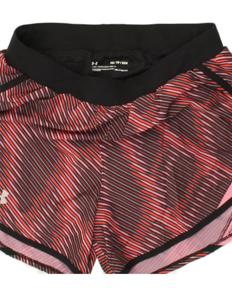 UNDER ARMOUR Womens Heat Gear Sport Shorts UK 6 XS Red Striped | Vintage Under Armour | Thrift | Second-Hand Under Armour | Used Clothing | Messina Hembry 