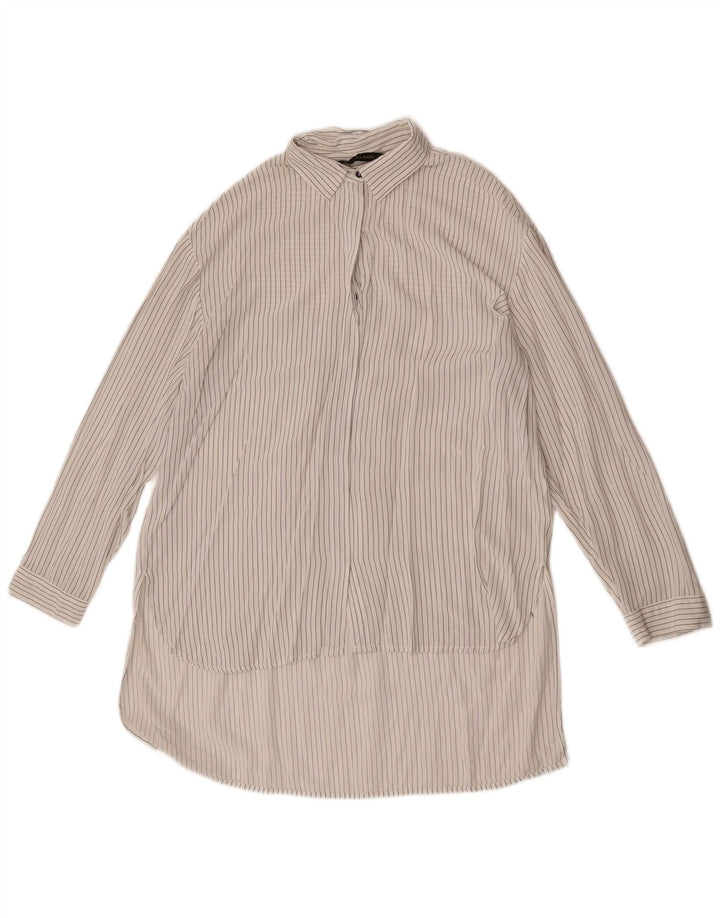 Zara Womens See Through Pullover Shirt UK 16 Large Off White Striped