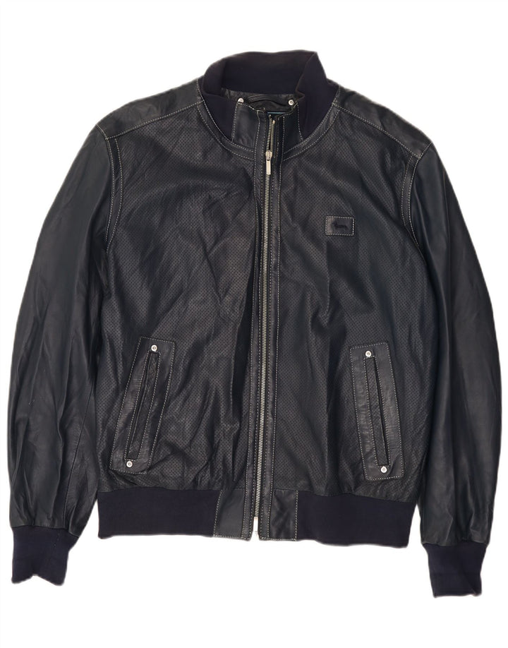 Harmont & Blaine Mens Leather Jacket UK 40 Large Navy Blue Leather