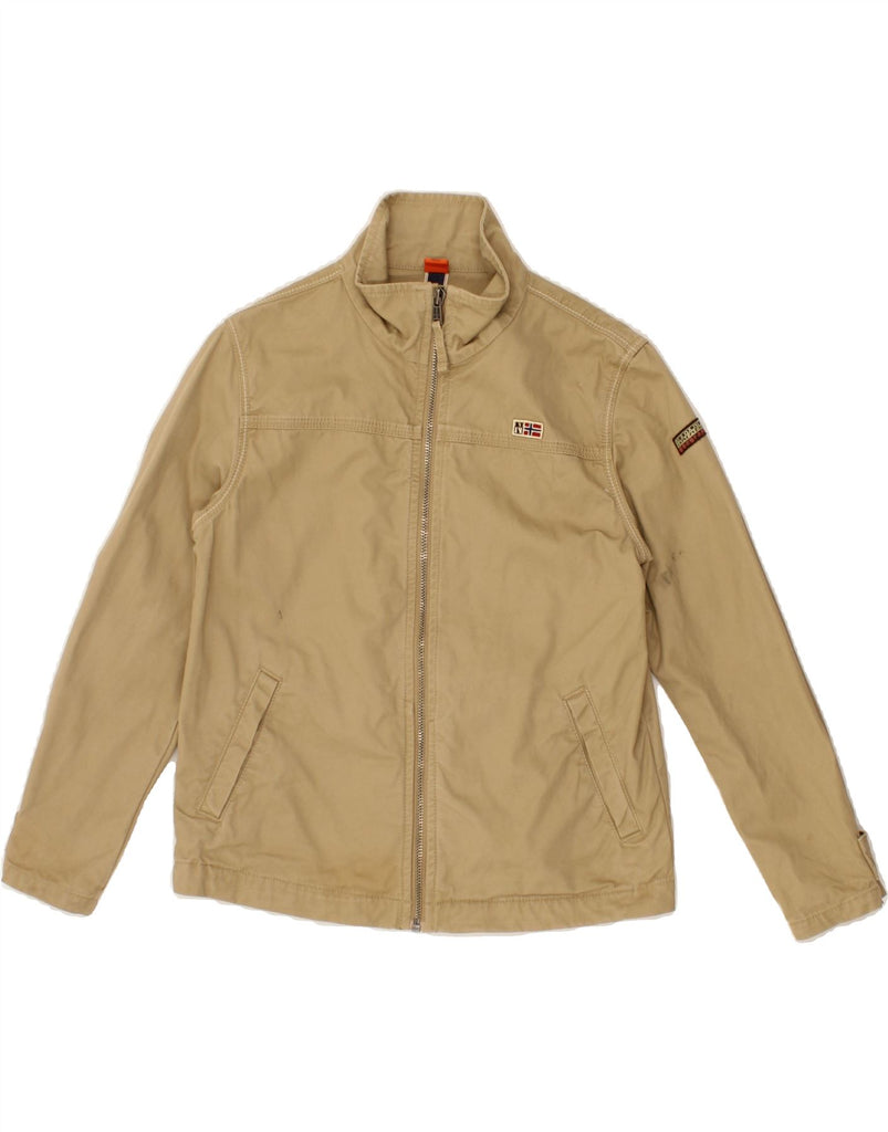 NAPAPIJRI Boys Graphic Bomber Jacket 9-10 Years Beige Cotton Vintage Napapijri and Second-Hand Napapijri from Messina Hembry 