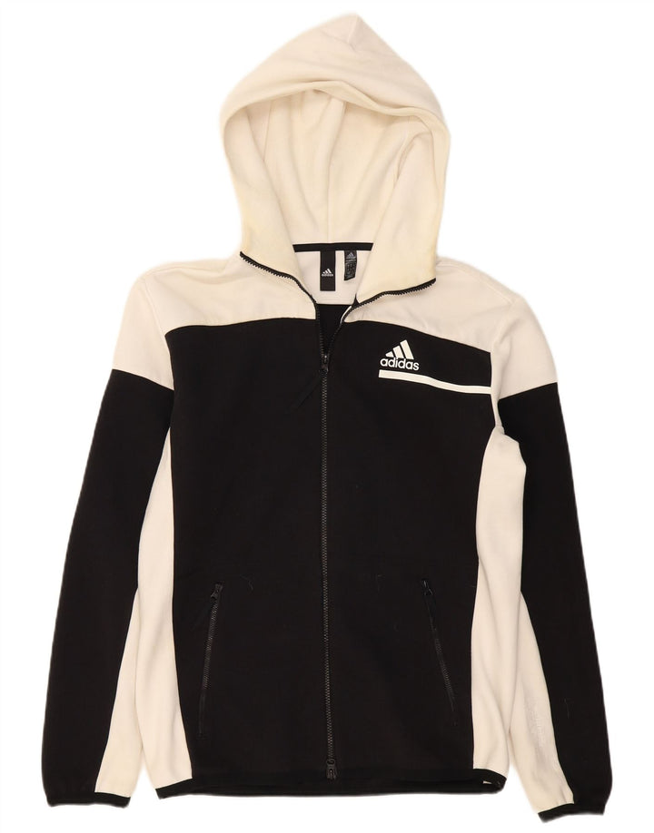 ADIDAS Mens Hooded Tracksuit Top Jacket Medium Black Colourblock Polyester