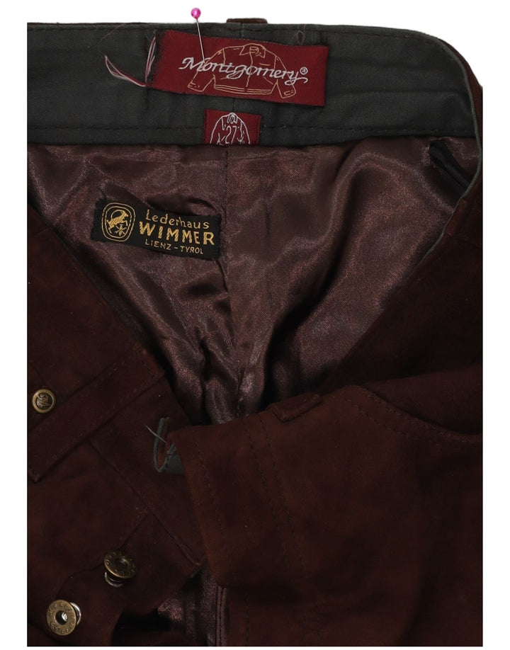 MONTGOMERY Womens Straight Suede Trousers W27 L29 Brown Leather