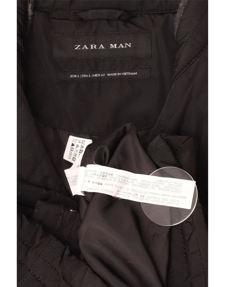 Zara Mens Quilted Jacket UK 40 Large Black Polyester