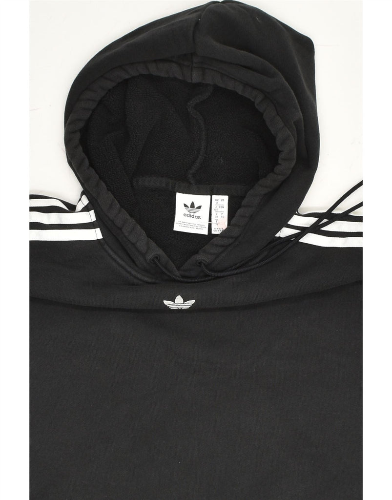 ADIDAS Womens Crop Hoodie Jumper UK 12 Medium Black Cotton | Vintage Adidas | Thrift | Second-Hand Adidas | Used Clothing | Messina Hembry 