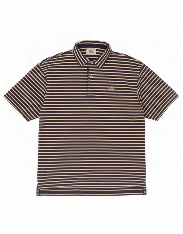 Lacoste Mens Polo Shirt Size 5 Large Navy Blue Striped Cotton