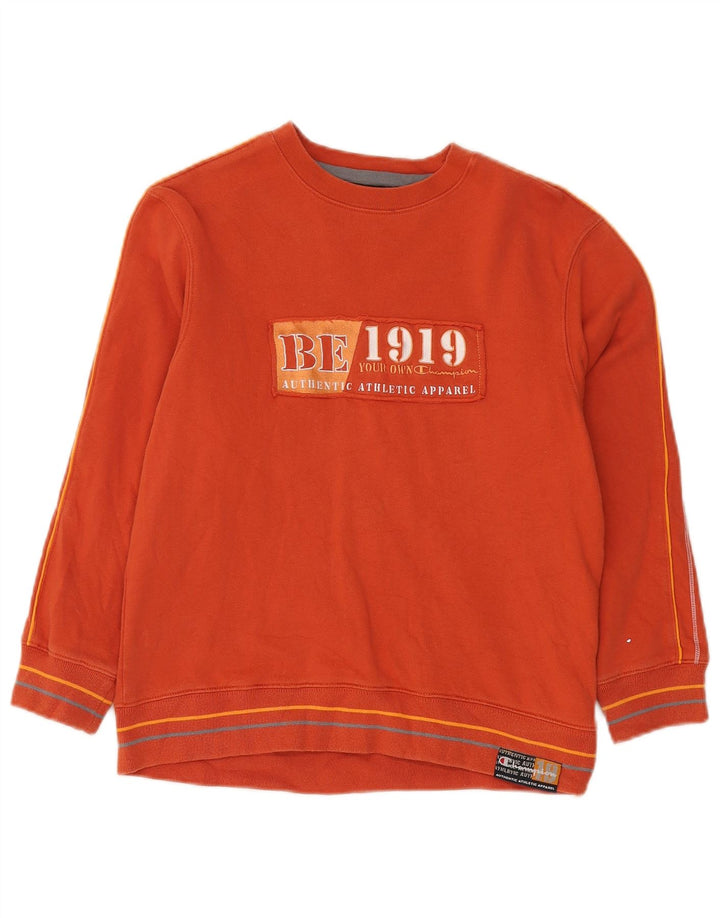CHAMPION Boys Graphic Sweatshirt Jumper 11-12 Years Large  Orange Cotton